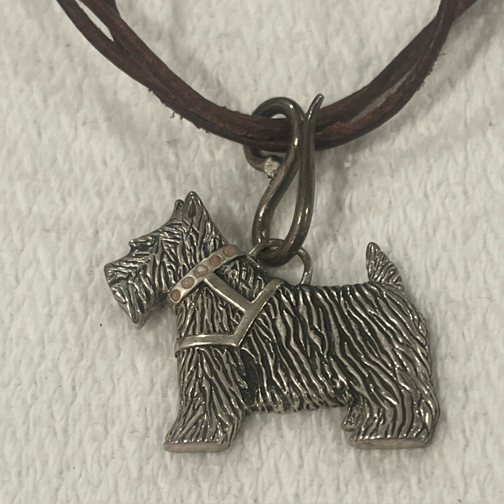 LILLY PULITZER 925 dog pendant Sterling Silver w Leather 3 cord Necklace Scotty